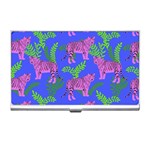 Pink Tigers On A Blue Background Business Card Holder
