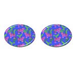 Pink Tigers On A Blue Background Cufflinks (Oval)