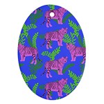 Pink Tigers On A Blue Background Oval Ornament (Two Sides)