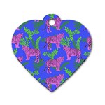 Pink Tigers On A Blue Background Dog Tag Heart (One Side)