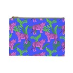 Pink Tigers On A Blue Background Cosmetic Bag (Large) Front