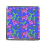 Pink Tigers On A Blue Background Memory Card Reader (Square 5 Slot)