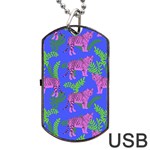 Pink Tigers On A Blue Background Dog Tag USB Flash (One Side)
