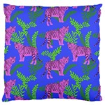 Pink Tigers On A Blue Background Large Cushion Case (One Side)