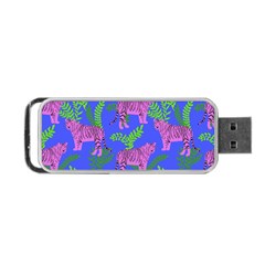 Pink Tigers On A Blue Background Portable Usb Flash (one Side) by SychEva