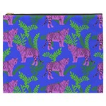Pink Tigers On A Blue Background Cosmetic Bag (XXXL)