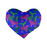 Pink Tigers On A Blue Background Standard 16  Premium Heart Shape Cushions