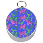 Pink Tigers On A Blue Background Silver Compasses