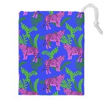 Pink Tigers On A Blue Background Drawstring Pouch (4XL)