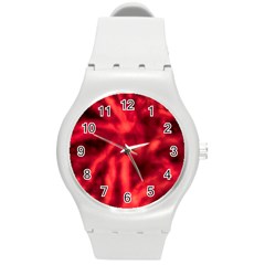 Cadmium Red Abstract Stars Round Plastic Sport Watch (m) by DimitriosArt