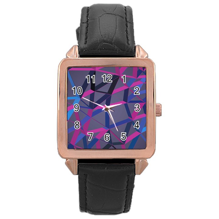 3d Lovely Geo Lines Rose Gold Leather Watch 