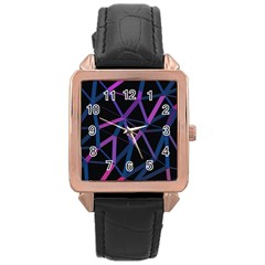 3d Lovely Geo Lines  V Rose Gold Leather Watch  by Uniqued