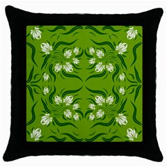 Floral Folk Damask Pattern  Throw Pillow Case (black) by Eskimos