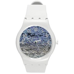 Silver Waves Flow Series 1 Round Plastic Sport Watch (m) by DimitriosArt