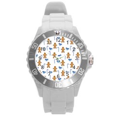 Gingerbread Man And Candy Round Plastic Sport Watch (l) by SychEva