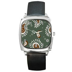 Floral Pattern Paisley Style Paisley Print  Doodle Background Square Metal Watch by Eskimos