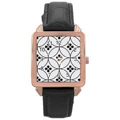 Black And White Pattern Rose Gold Leather Watch  by Valentinaart