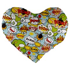 Comic Pow Bamm Boom Poof Wtf Pattern 1 Large 19  Premium Heart Shape Cushions by EDDArt