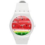 Painted watermelon pattern, fruit themed apparel Round Plastic Sport Watch (M)