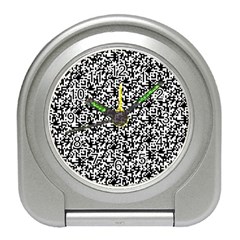 Black And White Qr Motif Pattern Travel Alarm Clock by dflcprintsclothing