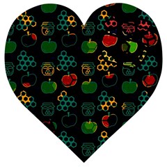 Apples Honey Honeycombs Pattern Wooden Puzzle Heart by Amaryn4rt