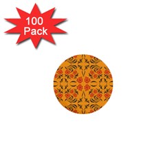 Floral Folk Damask Pattern  1  Mini Buttons (100 Pack)  by Eskimos