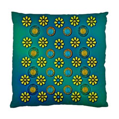 Yellow And Blue Proud Blooming Flowers Standard Cushion Case (two Sides) by pepitasart
