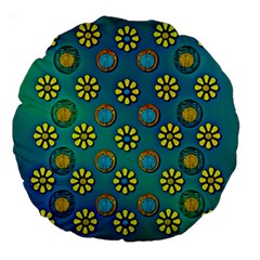 Yellow And Blue Proud Blooming Flowers Large 18  Premium Round Cushions by pepitasart