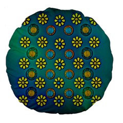 Yellow And Blue Proud Blooming Flowers Large 18  Premium Flano Round Cushions by pepitasart