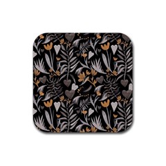   Plants And Hearts In Boho Style No  2 Rubber Coaster (square) by HWDesign