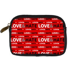 Love And Hate Typographic Design Pattern Digital Camera Leather Case by dflcprintsclothing