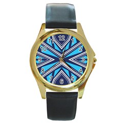Abstract Pattern Geometric Backgrounds  Round Gold Metal Watch by Eskimos