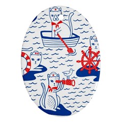 Nautical Cats Seamless Pattern Ornament (oval)