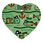 Seamless Pattern Fishes Pirates Cartoon Heart Ornament (Two Sides) Front