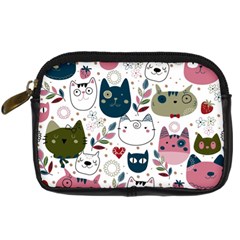 Pattern With Cute Cat Heads Digital Camera Leather Case by Jancukart