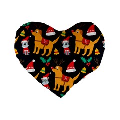 Funny Christmas Pattern Background Standard 16  Premium Flano Heart Shape Cushions by Jancukart