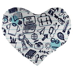 Hand-drawn-back-school-pattern Large 19  Premium Heart Shape Cushions by Jancukart