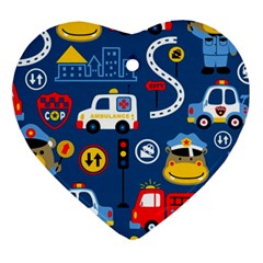 Seamless-pattern-vector-rescue-team-cartoon Heart Ornament (two Sides) by Jancukart