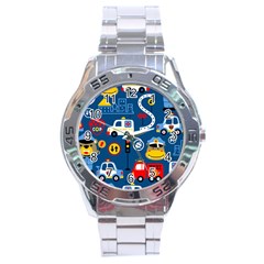 Seamless-pattern-vector-rescue-team-cartoon Stainless Steel Analogue Watch by Jancukart