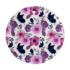 Purple-flower-butterfly-with-watercolor-seamless-pattern Ornament (round)