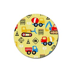 Seamless-pattern-vector-industrial-vehicle-cartoon Rubber Round Coaster (4 Pack) by Jancukart