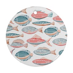 Hand-drawn-seamless-pattern-with-cute-fishes-doodle-style-pink-blue-colors Ornament (round)