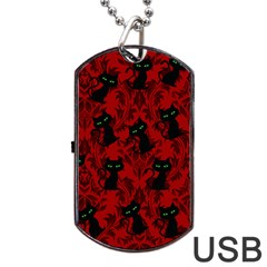 Halloween Goth Cat Pattern In Blood Red Dog Tag Usb Flash (two Sides) by InPlainSightStyle
