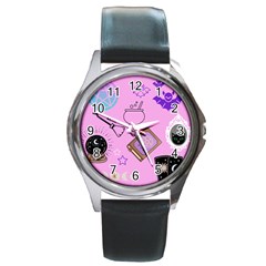 Pastel Goth Witch Pink Round Metal Watch by InPlainSightStyle