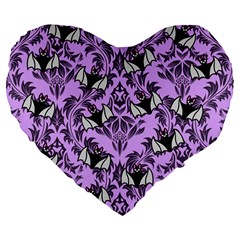 Purple Bats Large 19  Premium Flano Heart Shape Cushions by InPlainSightStyle