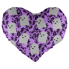 Purple Ghosts Large 19  Premium Flano Heart Shape Cushions by InPlainSightStyle