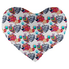 Flowers Diamonds Pattern Large 19  Premium Heart Shape Cushions by Sparkle