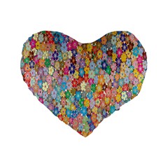 Floral Flowers Standard 16  Premium Flano Heart Shape Cushions by artworkshop