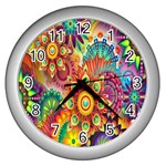 Mandalas Colorful Abstract Ornamental Wall Clock (Silver)
