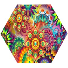 Mandalas Colorful Abstract Ornamental Wooden Puzzle Hexagon by artworkshop